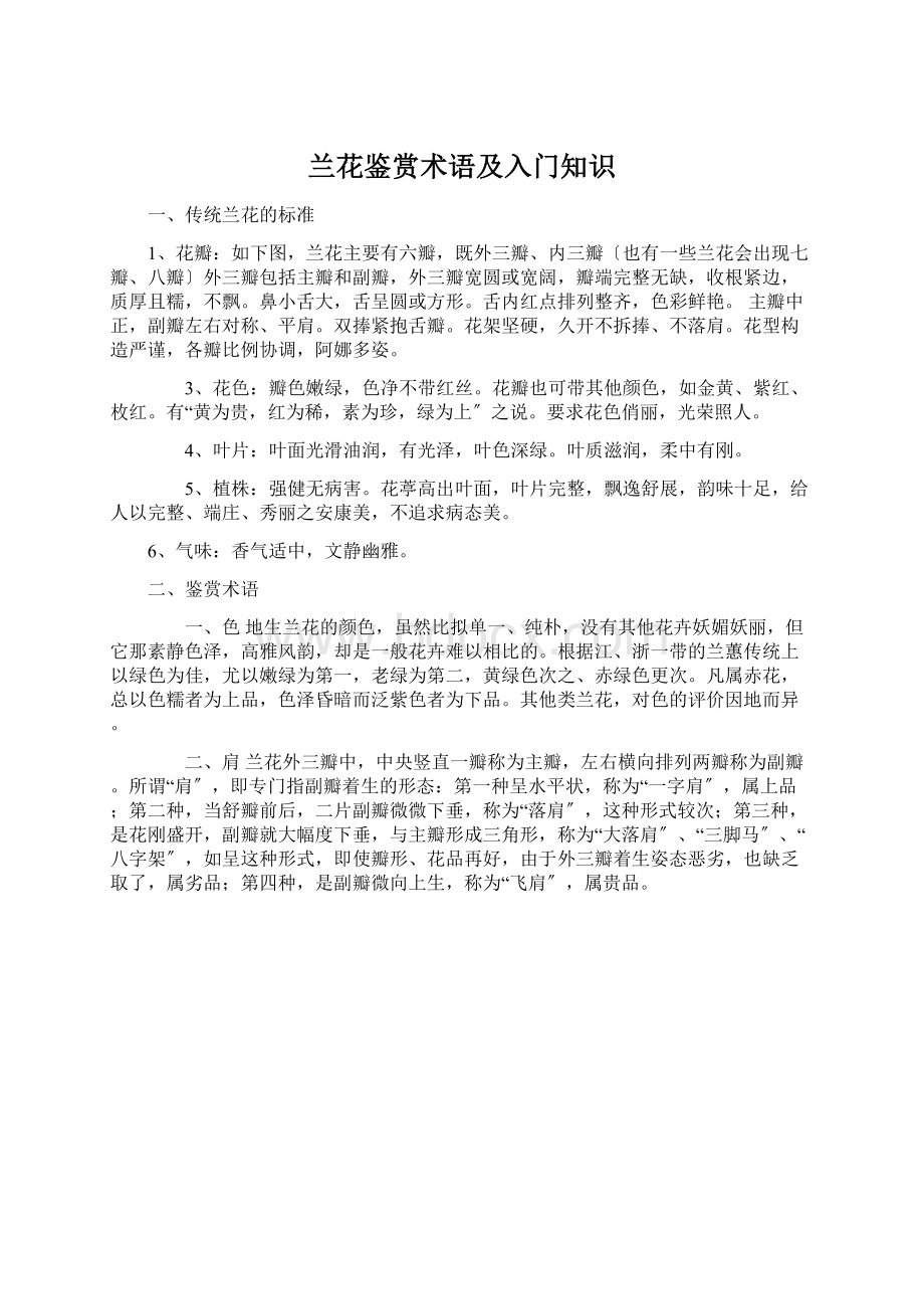 兰花鉴赏术语及入门知识文档格式.docx