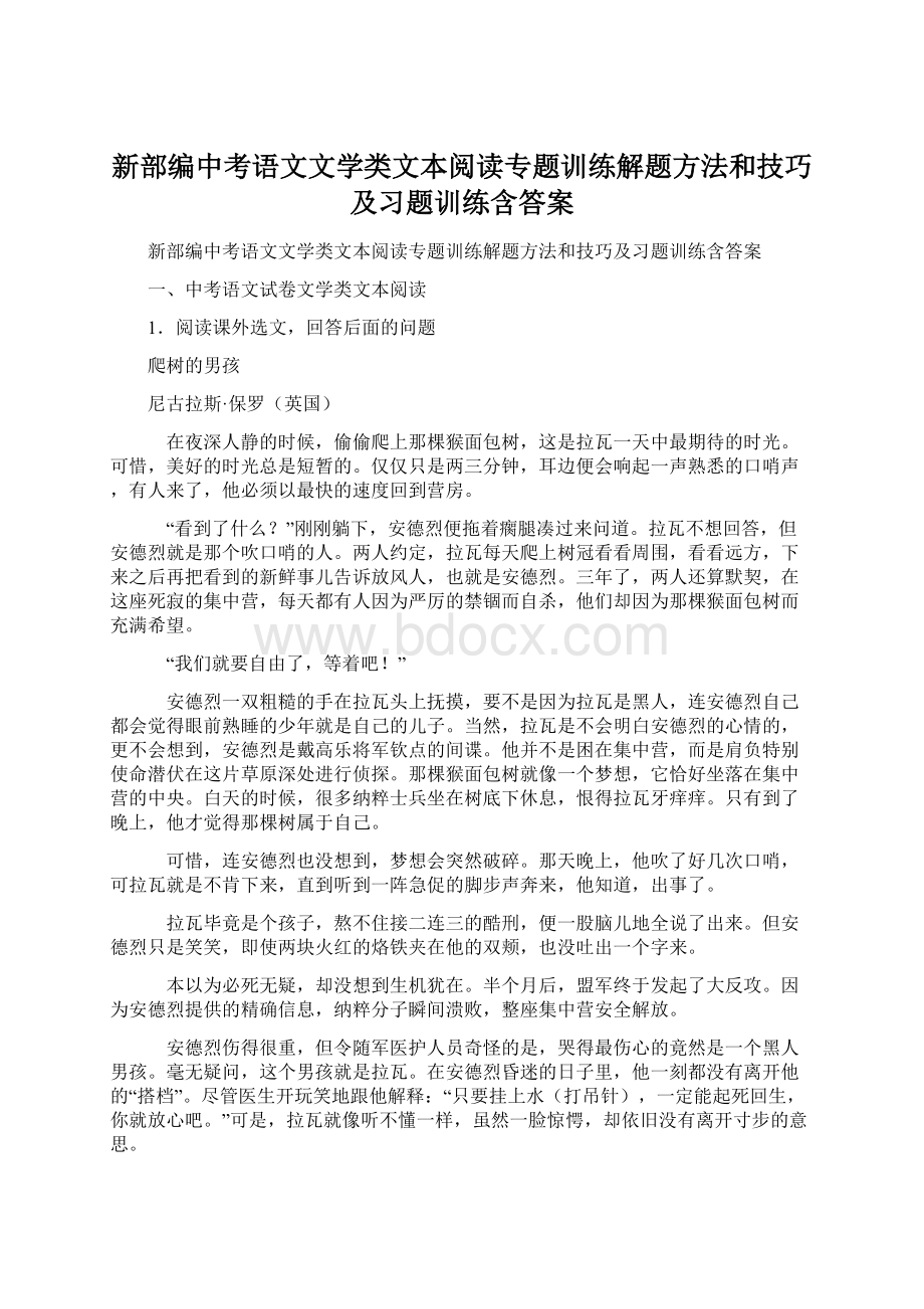 新部编中考语文文学类文本阅读专题训练解题方法和技巧及习题训练含答案.docx_第1页