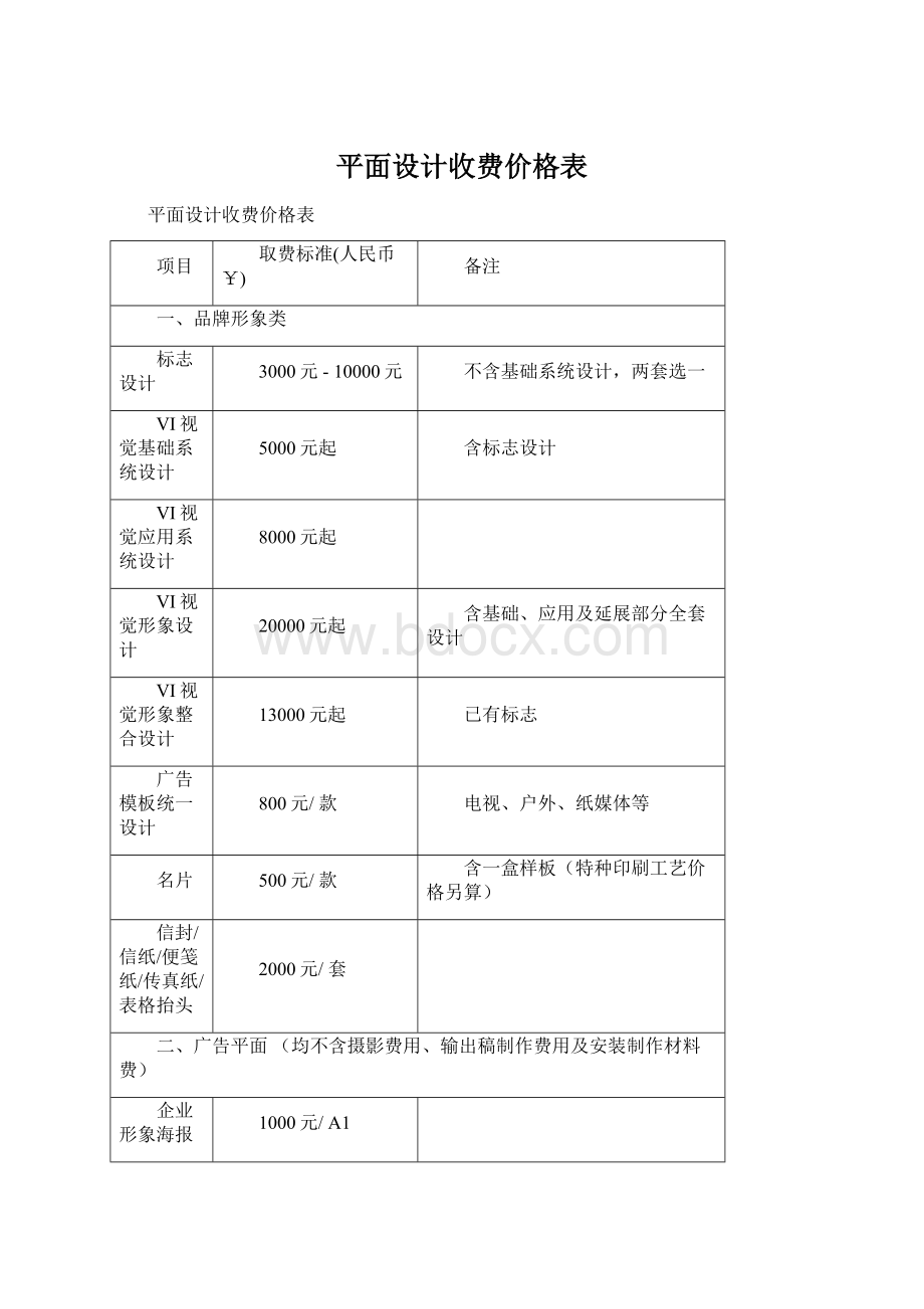 平面设计收费价格表.docx