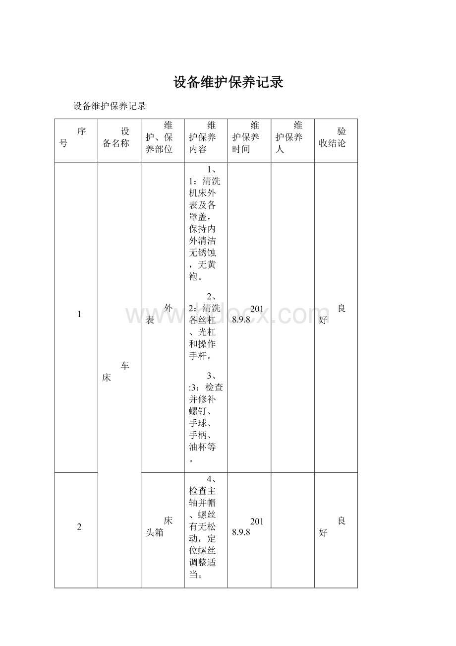 设备维护保养记录.docx_第1页