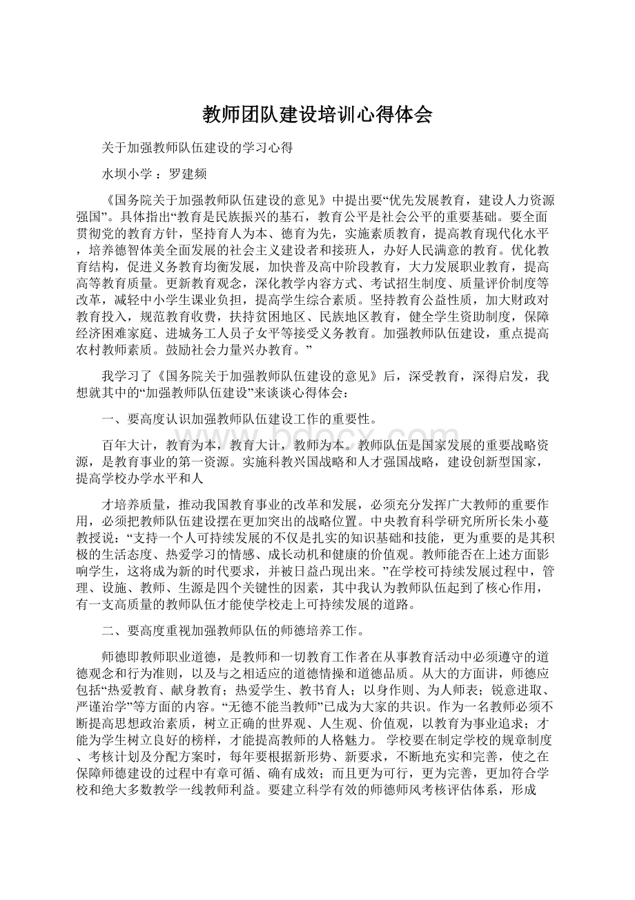 教师团队建设培训心得体会.docx