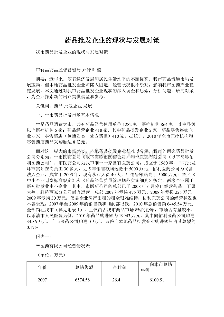 药品批发企业的现状与发展对策.docx_第1页