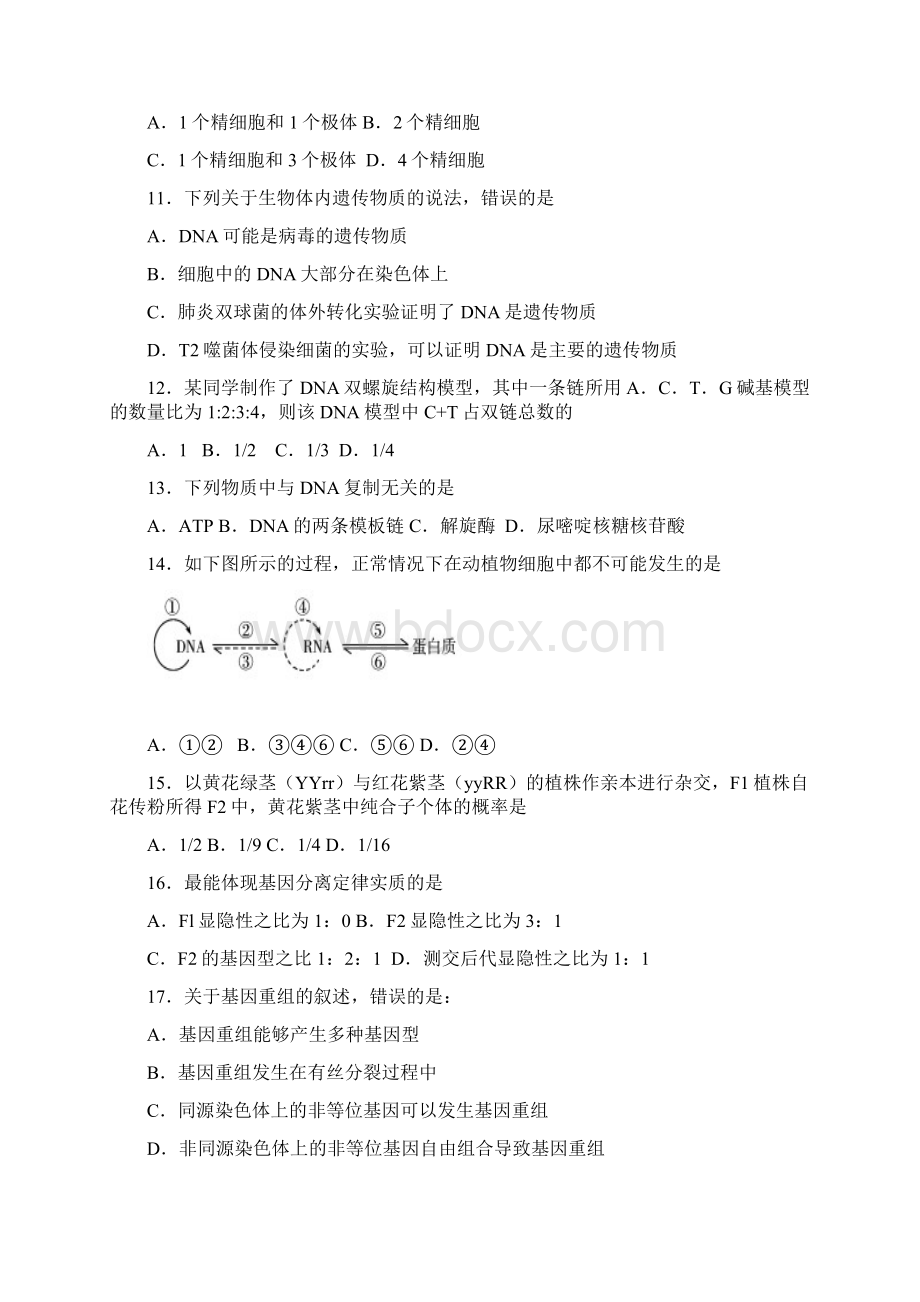 最新普通高中学生学业水平考试生物模拟试题一资料Word文档下载推荐.docx_第3页