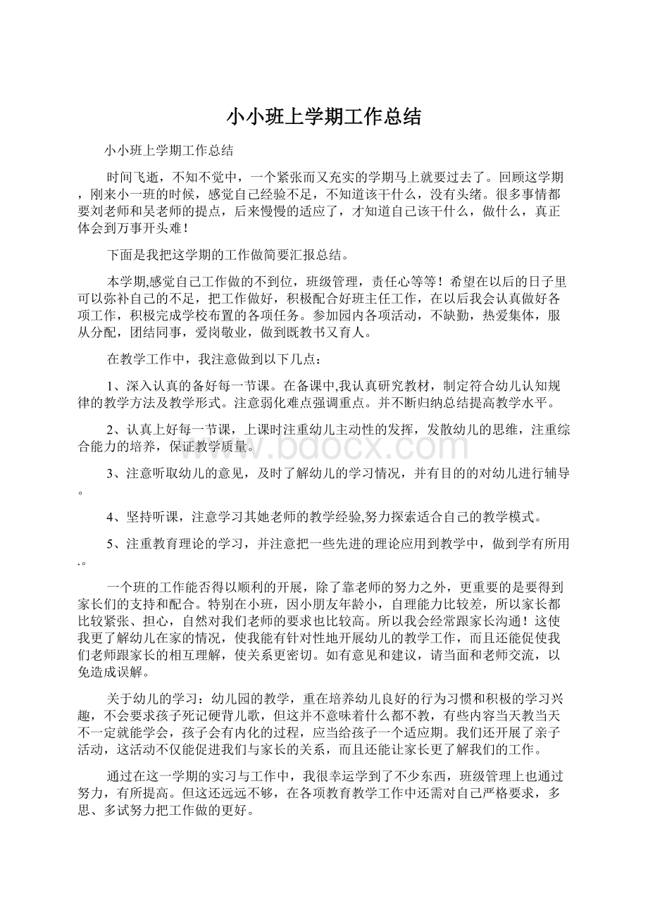 小小班上学期工作总结Word格式文档下载.docx