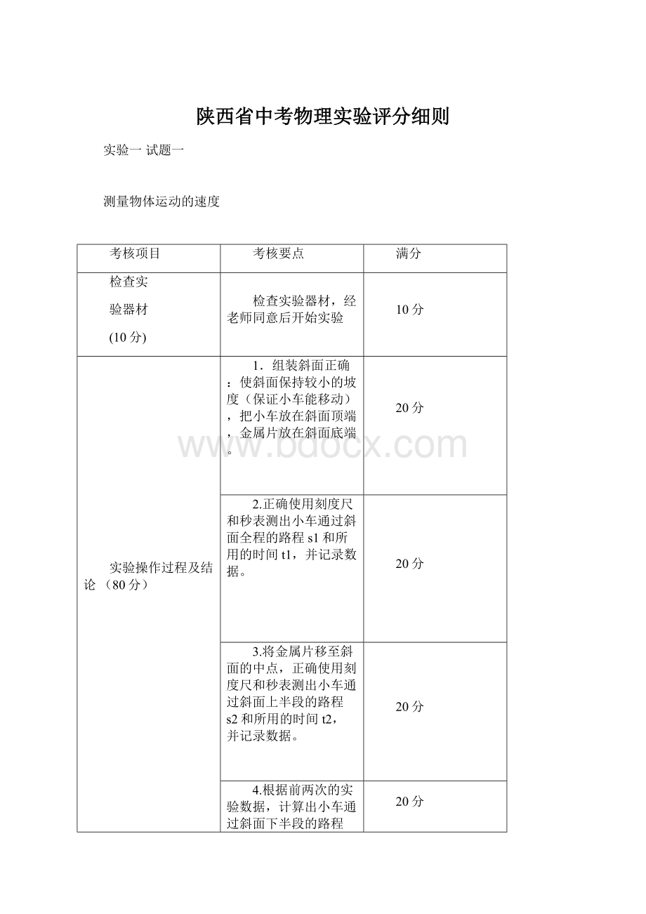 陕西省中考物理实验评分细则Word格式文档下载.docx