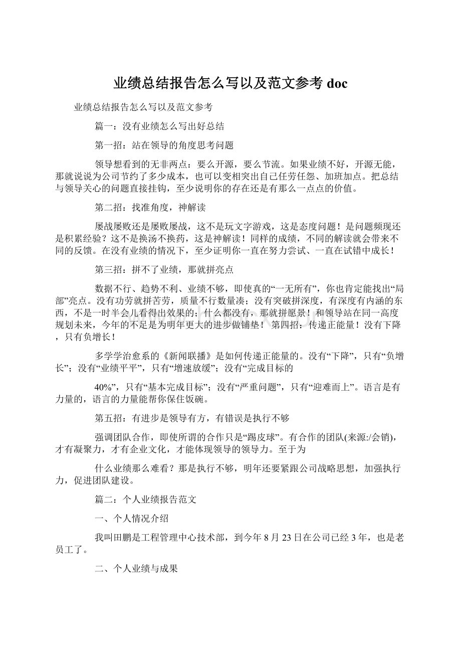 业绩总结报告怎么写以及范文参考docWord下载.docx