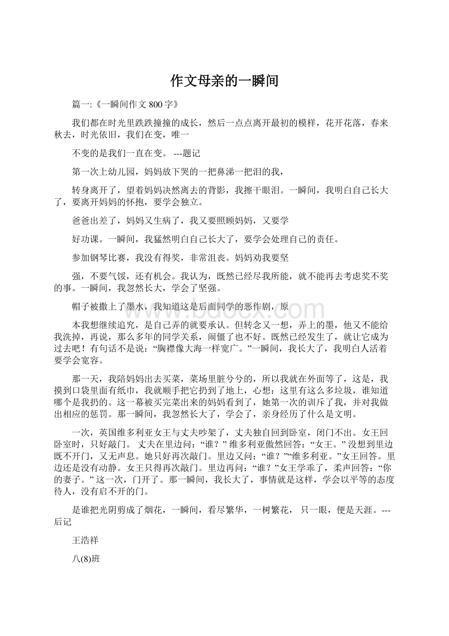 作文母亲的一瞬间Word文档格式.docx