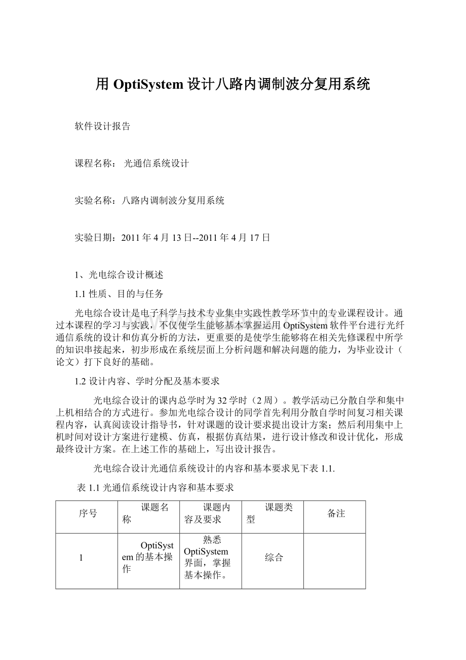 用OptiSystem设计八路内调制波分复用系统.docx_第1页