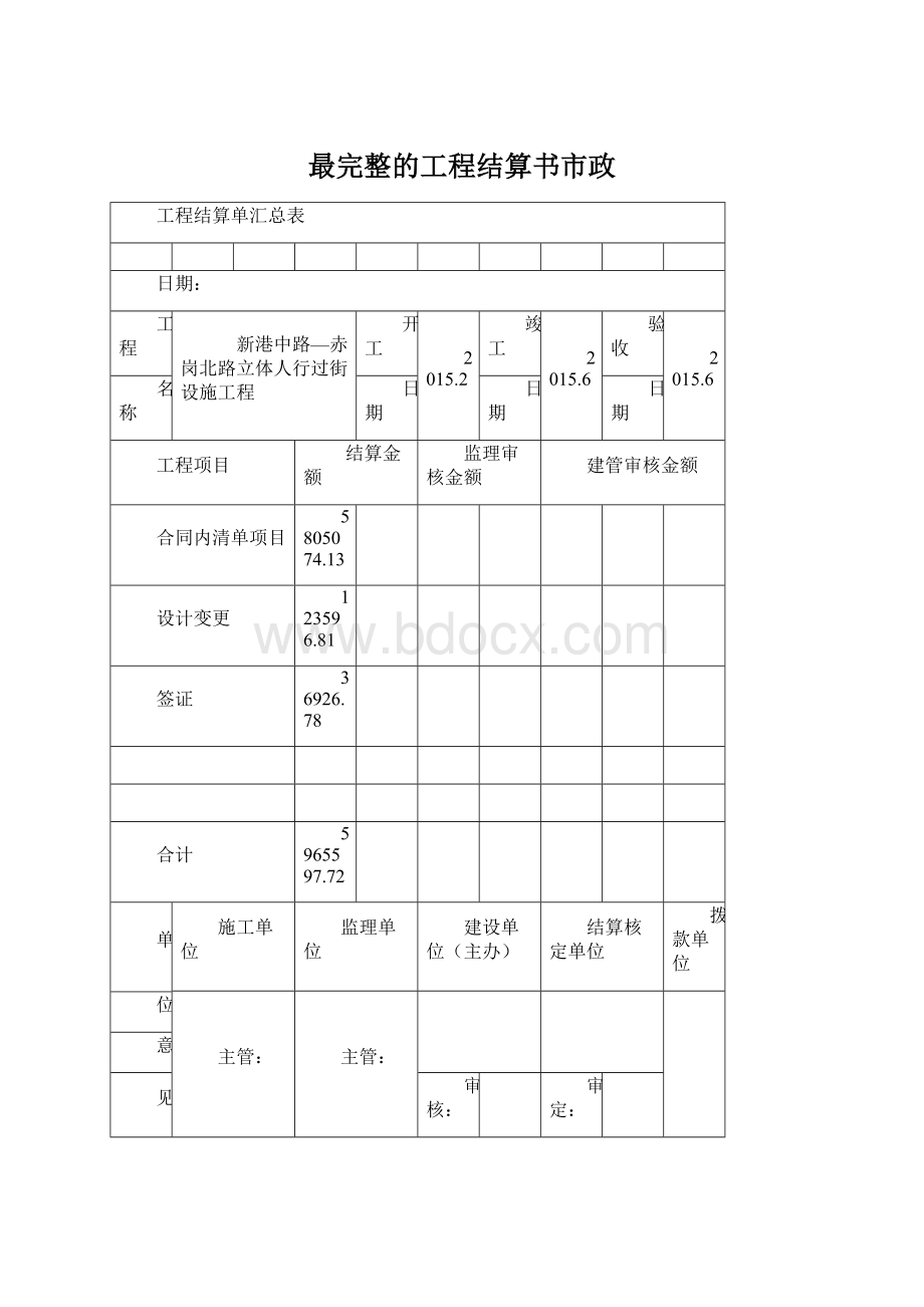 最完整的工程结算书市政.docx_第1页