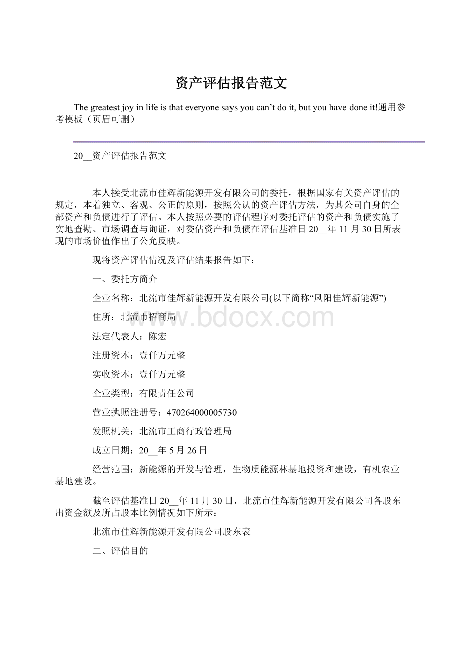 资产评估报告范文Word文档下载推荐.docx