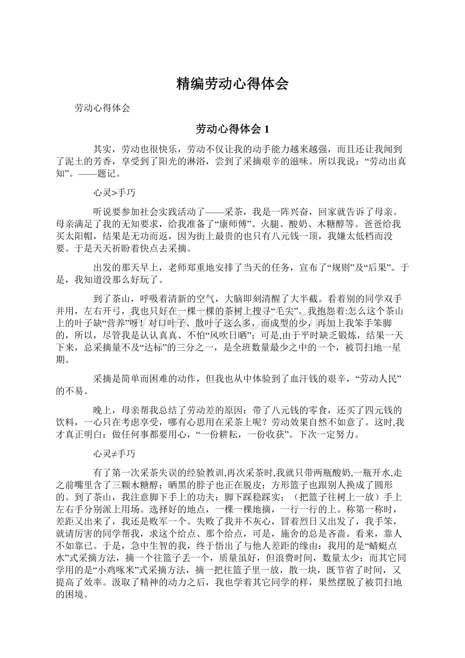 精编劳动心得体会Word文档格式.docx