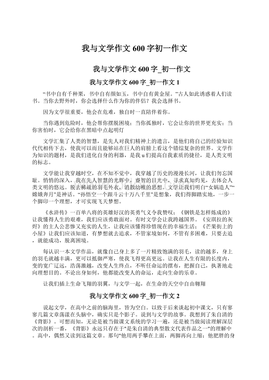 我与文学作文600字初一作文文档格式.docx_第1页