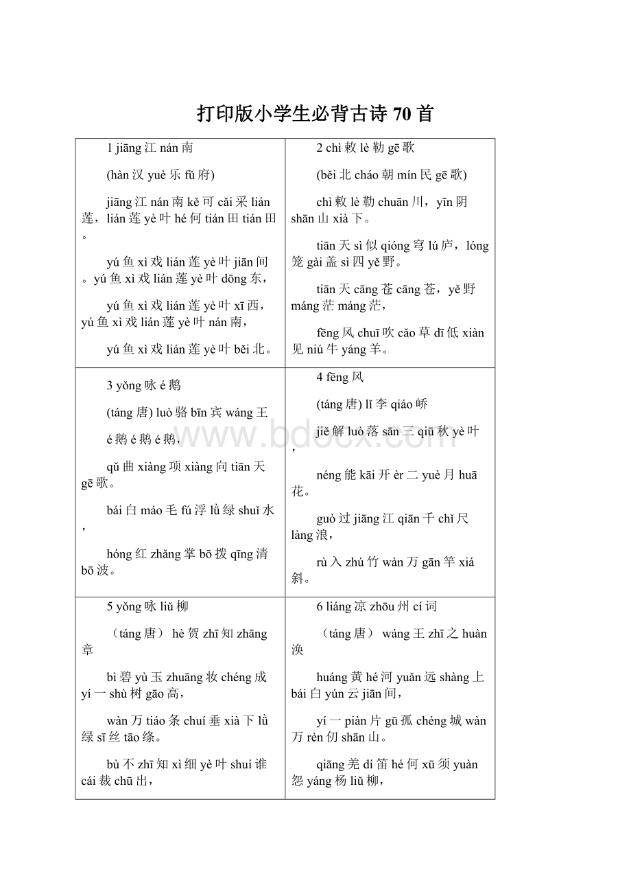 打印版小学生必背古诗70首文档格式.docx