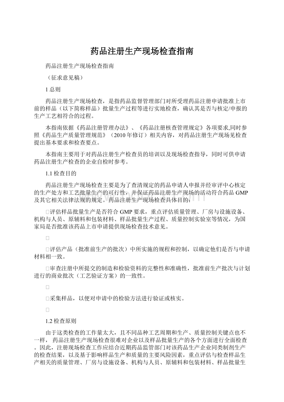 药品注册生产现场检查指南Word格式文档下载.docx