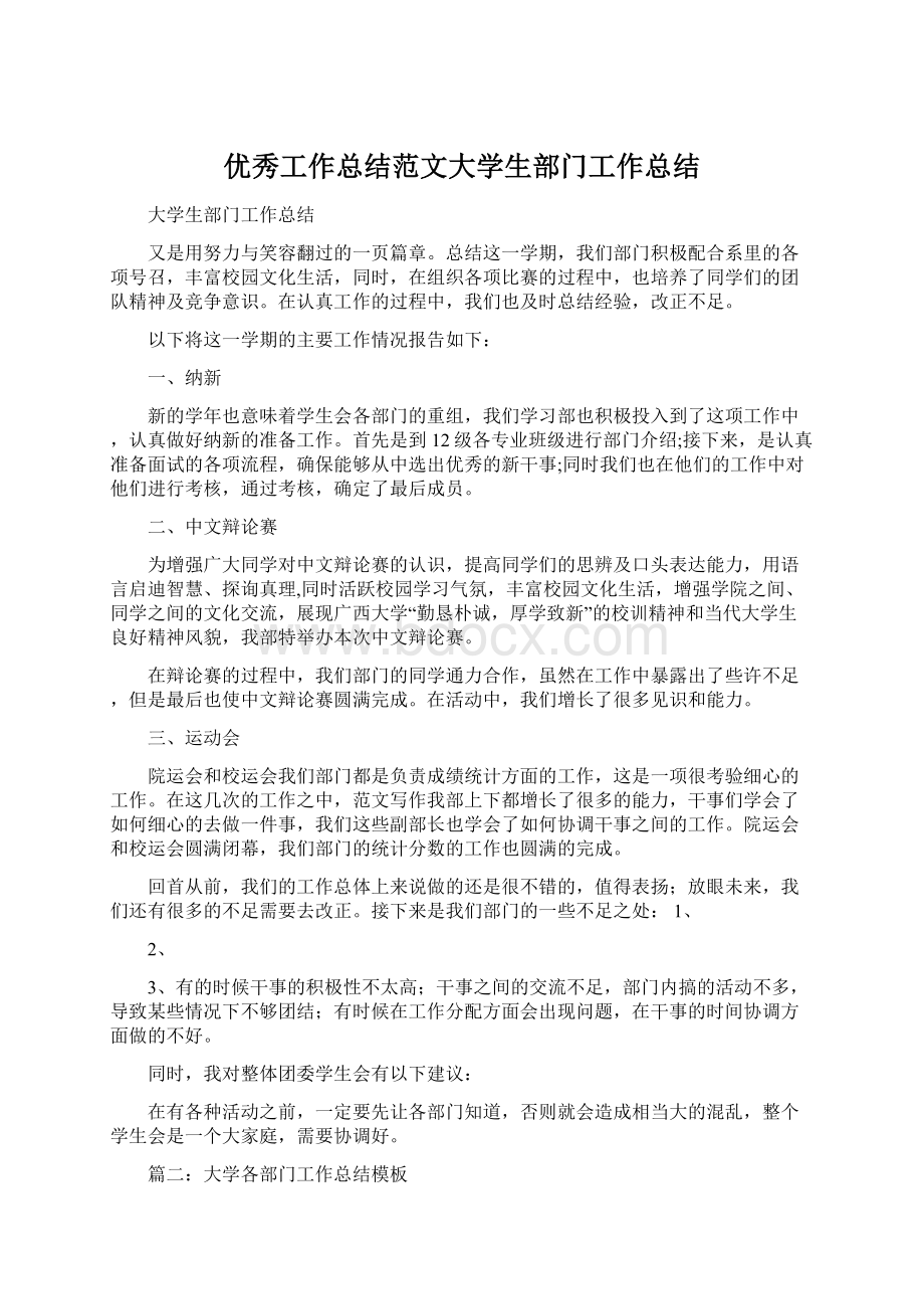 优秀工作总结范文大学生部门工作总结.docx