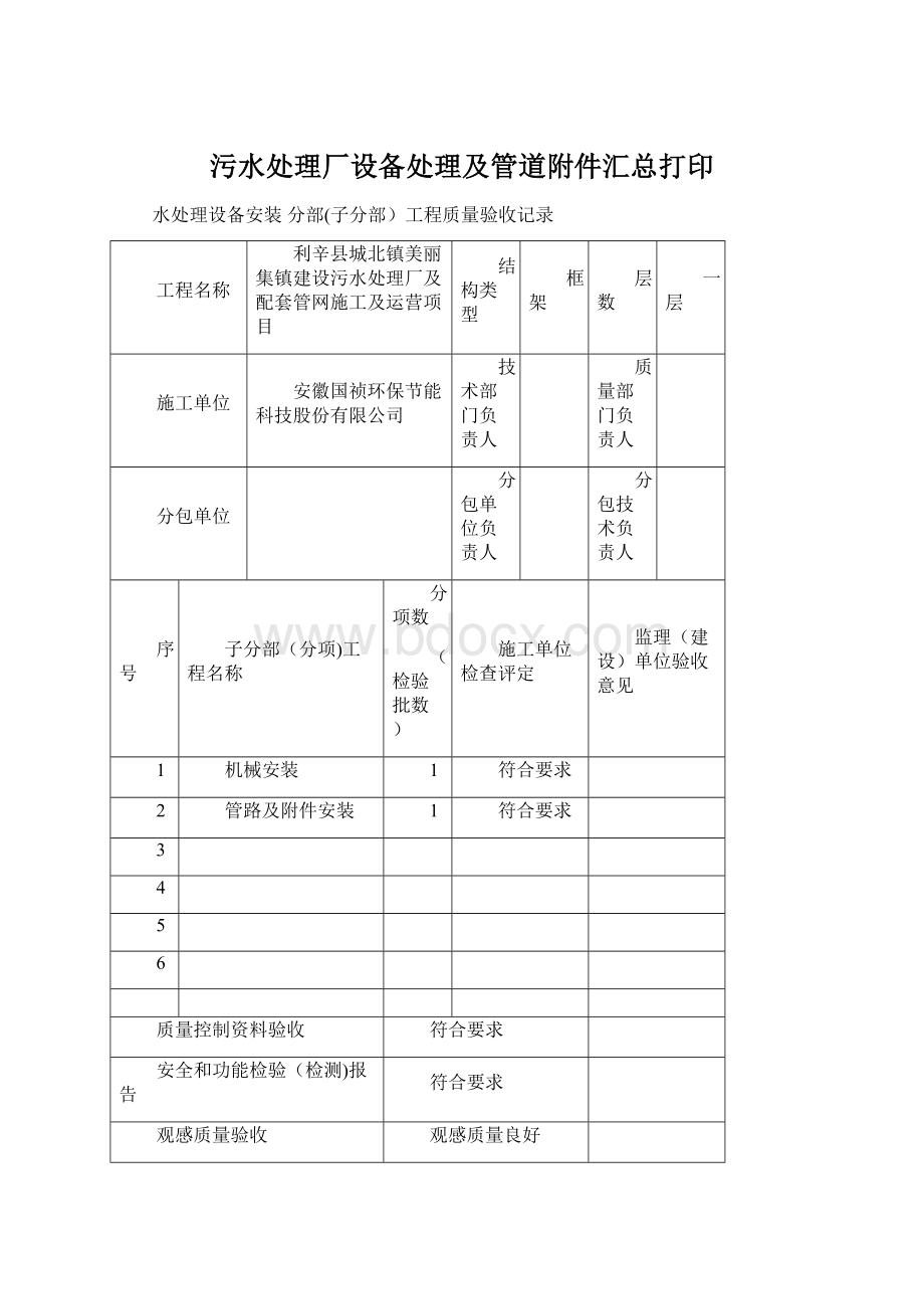 污水处理厂设备处理及管道附件汇总打印文档格式.docx