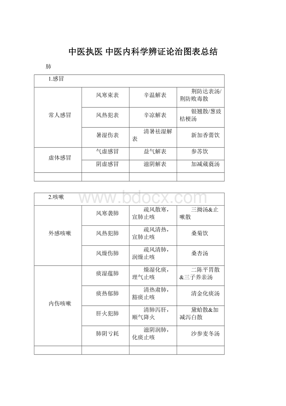 中医执医 中医内科学辨证论治图表总结Word文档格式.docx_第1页