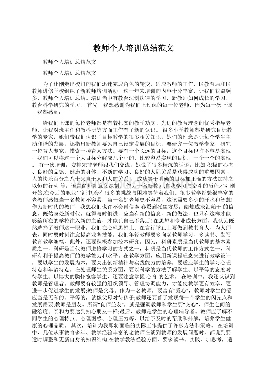 教师个人培训总结范文.docx