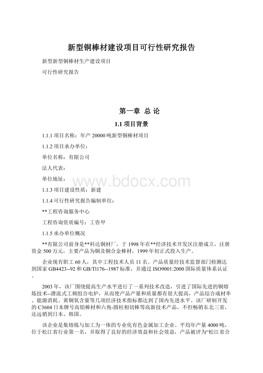 新型铜棒材建设项目可行性研究报告.docx_第1页