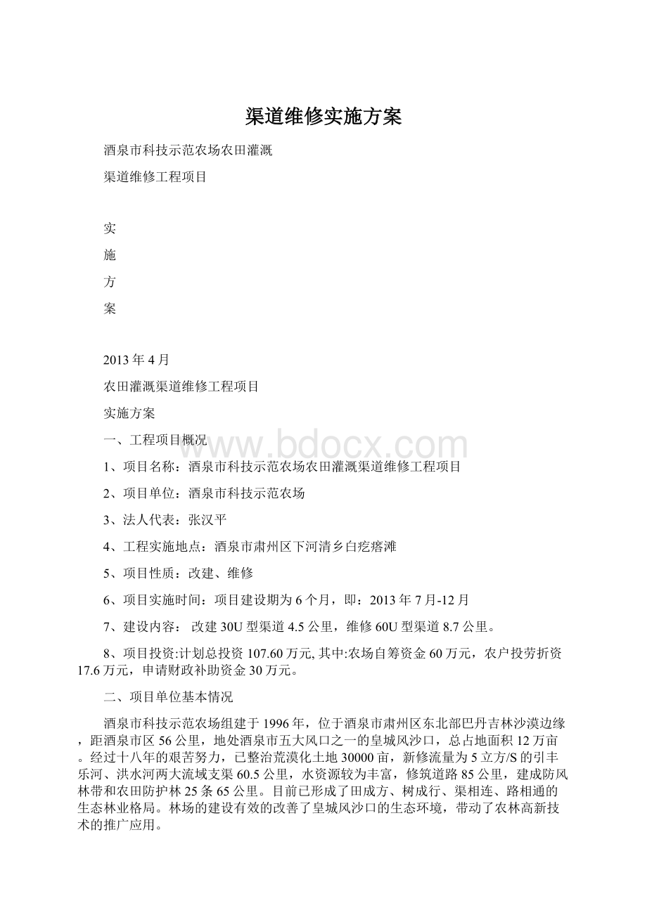 渠道维修实施方案Word下载.docx