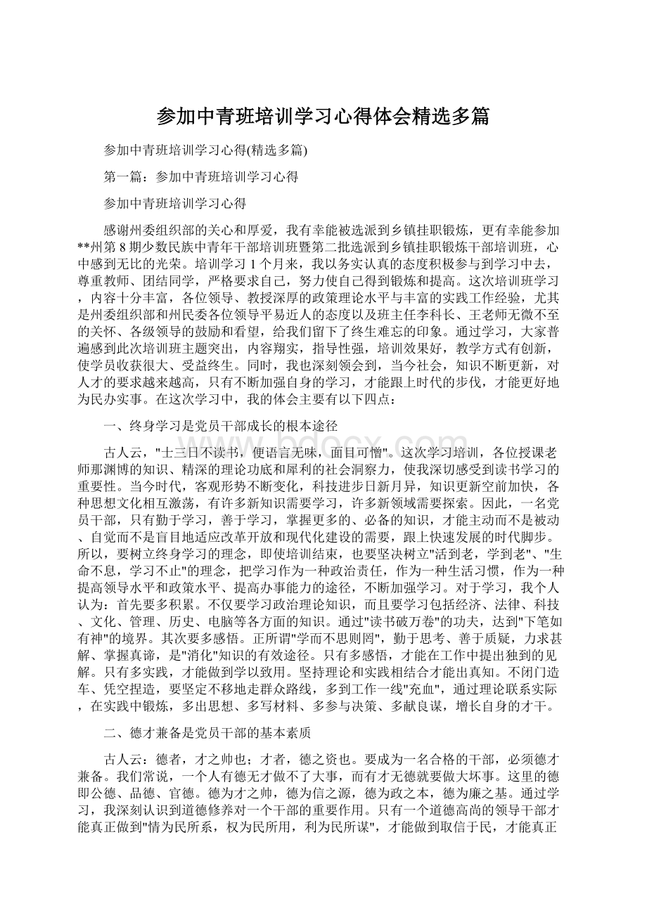 参加中青班培训学习心得体会精选多篇文档格式.docx_第1页