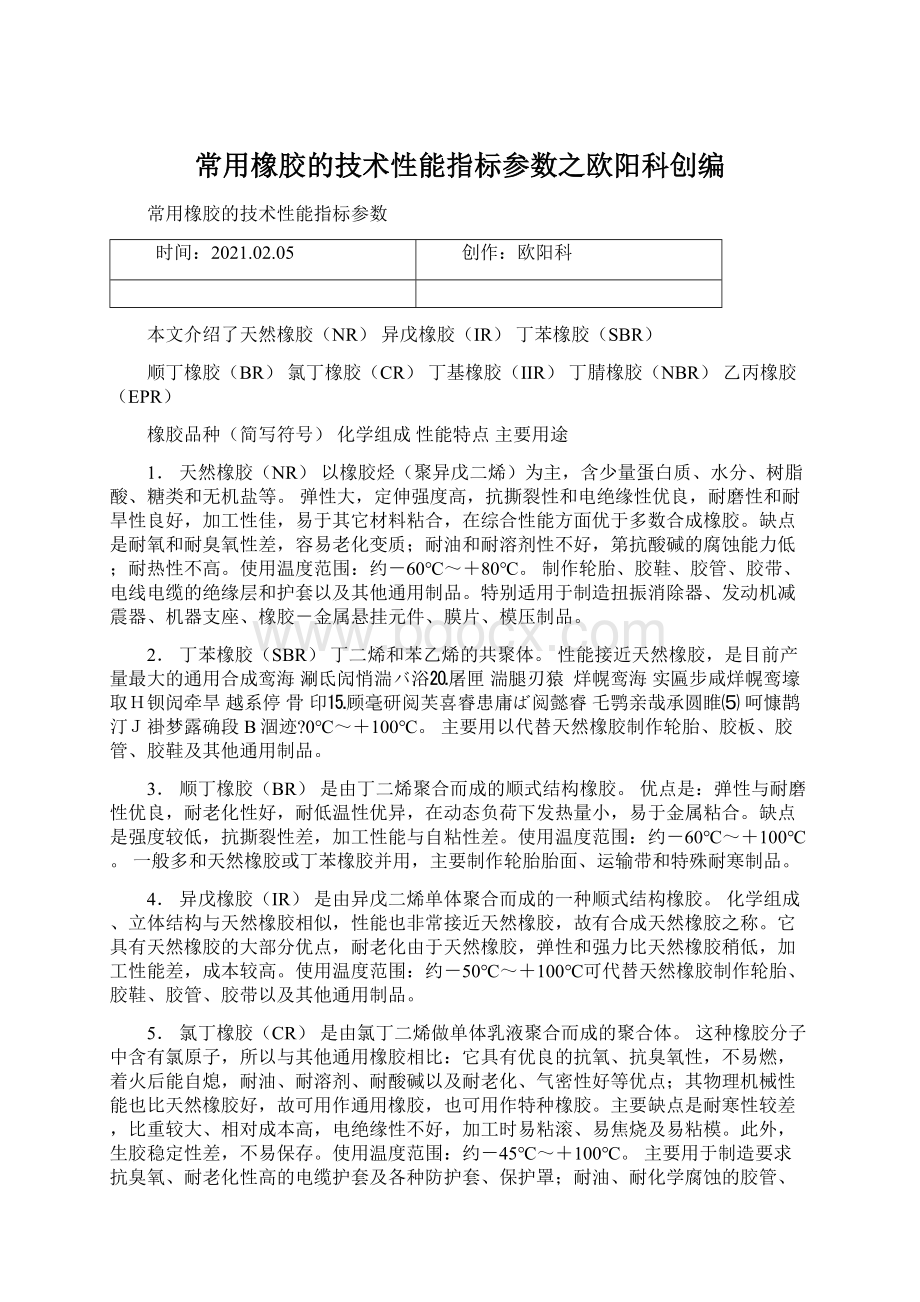 常用橡胶的技术性能指标参数之欧阳科创编.docx_第1页