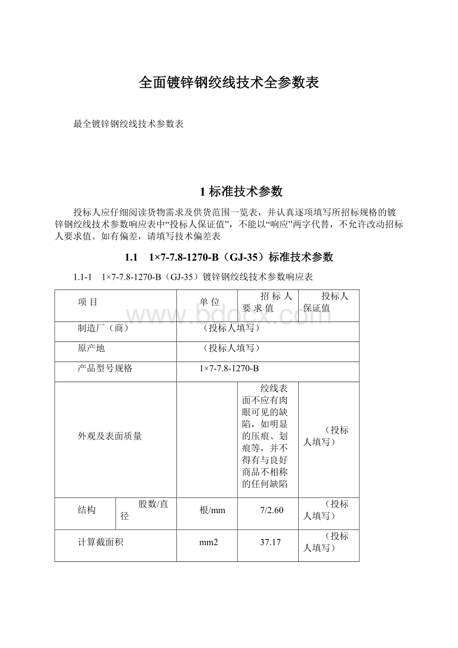 全面镀锌钢绞线技术全参数表.docx