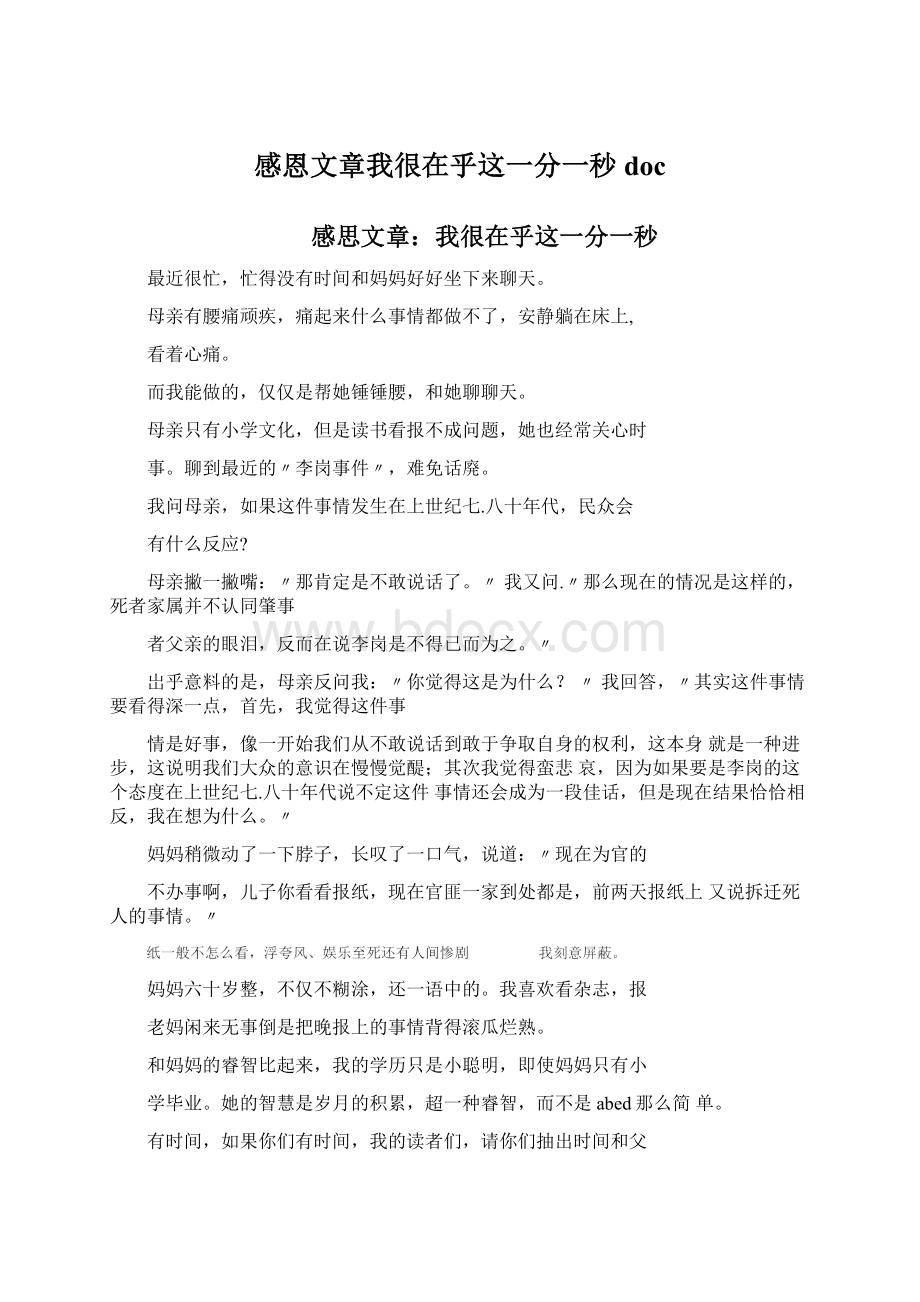 感恩文章我很在乎这一分一秒doc.docx_第1页