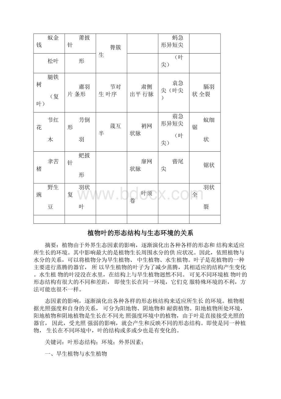 植物叶的形态结构与环境关系.docx_第2页