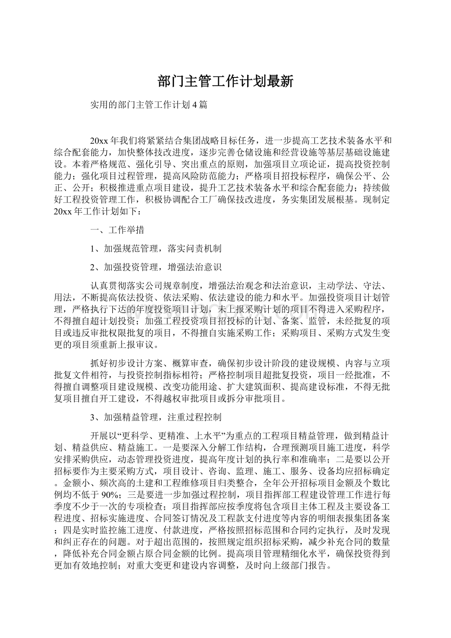 部门主管工作计划最新Word文件下载.docx_第1页