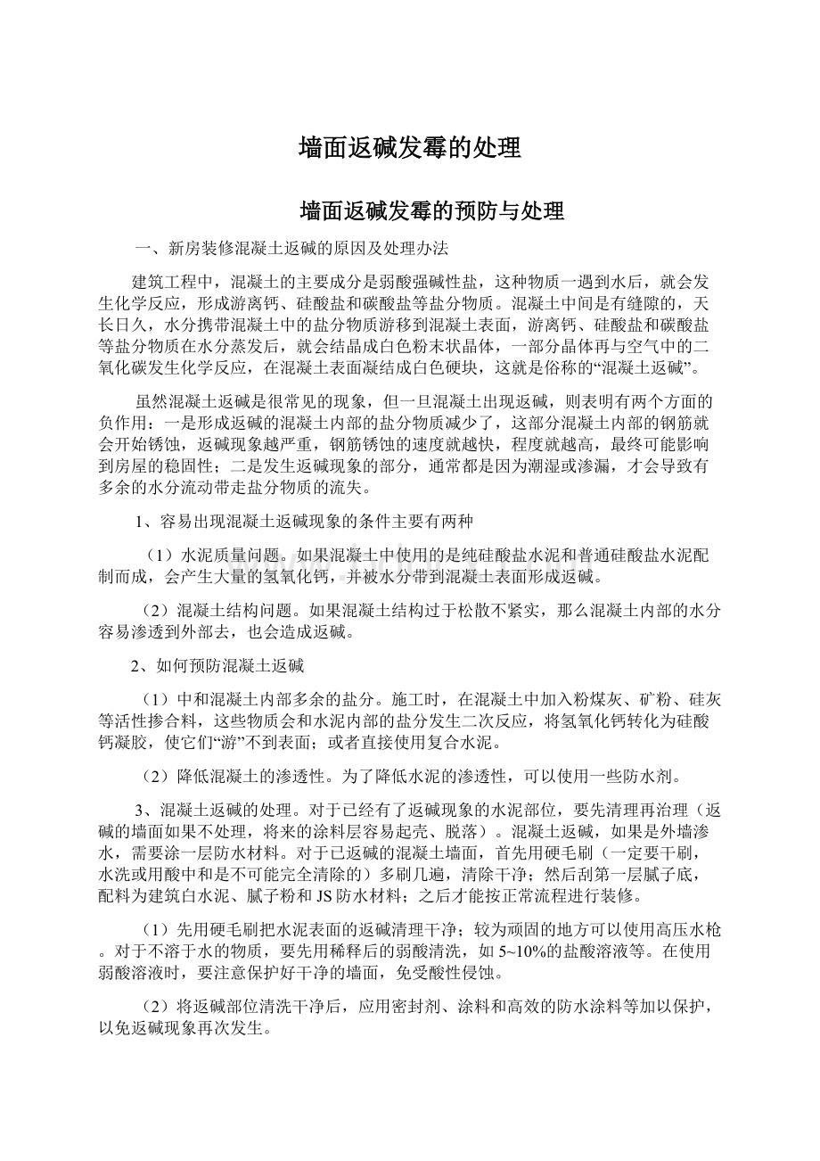 墙面返碱发霉的处理Word文件下载.docx