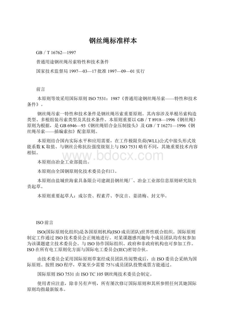 钢丝绳标准样本文档格式.docx