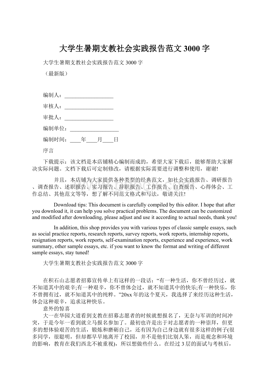 大学生暑期支教社会实践报告范文3000字.docx