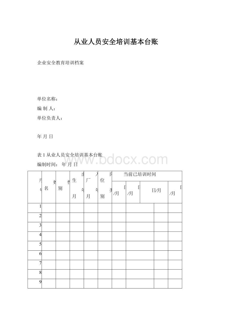 从业人员安全培训基本台账Word文档下载推荐.docx