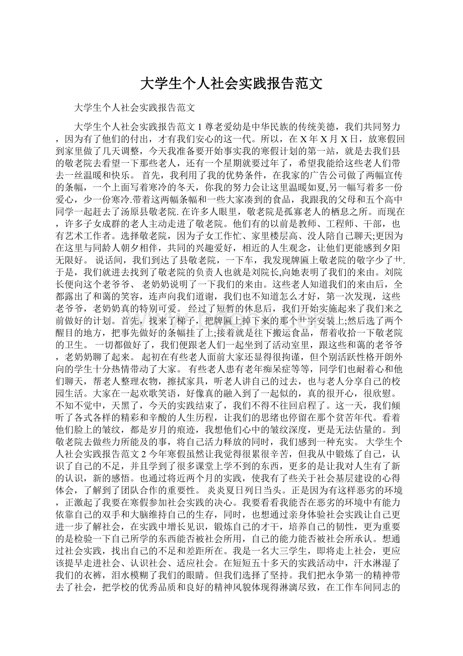 大学生个人社会实践报告范文Word下载.docx