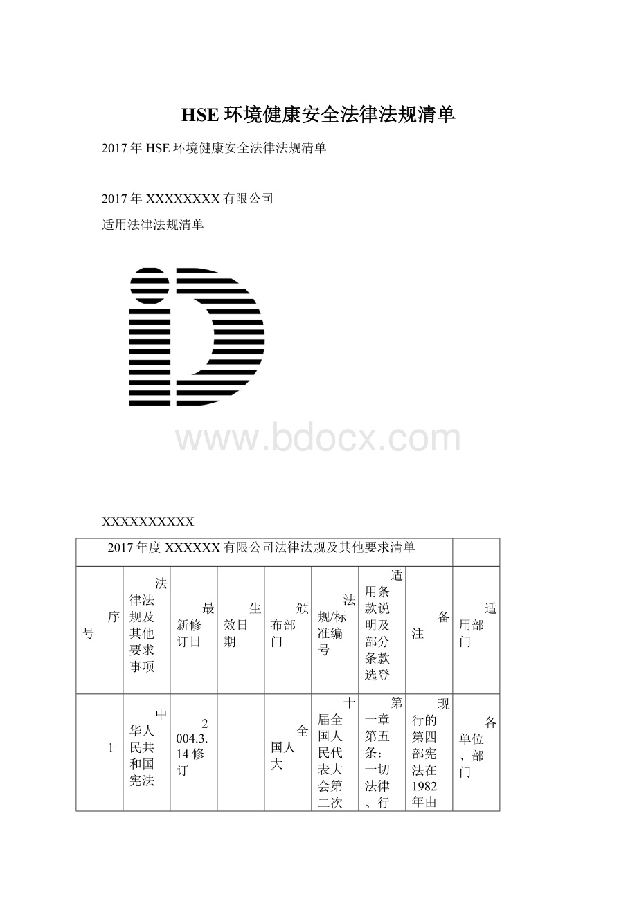 HSE环境健康安全法律法规清单Word文档下载推荐.docx