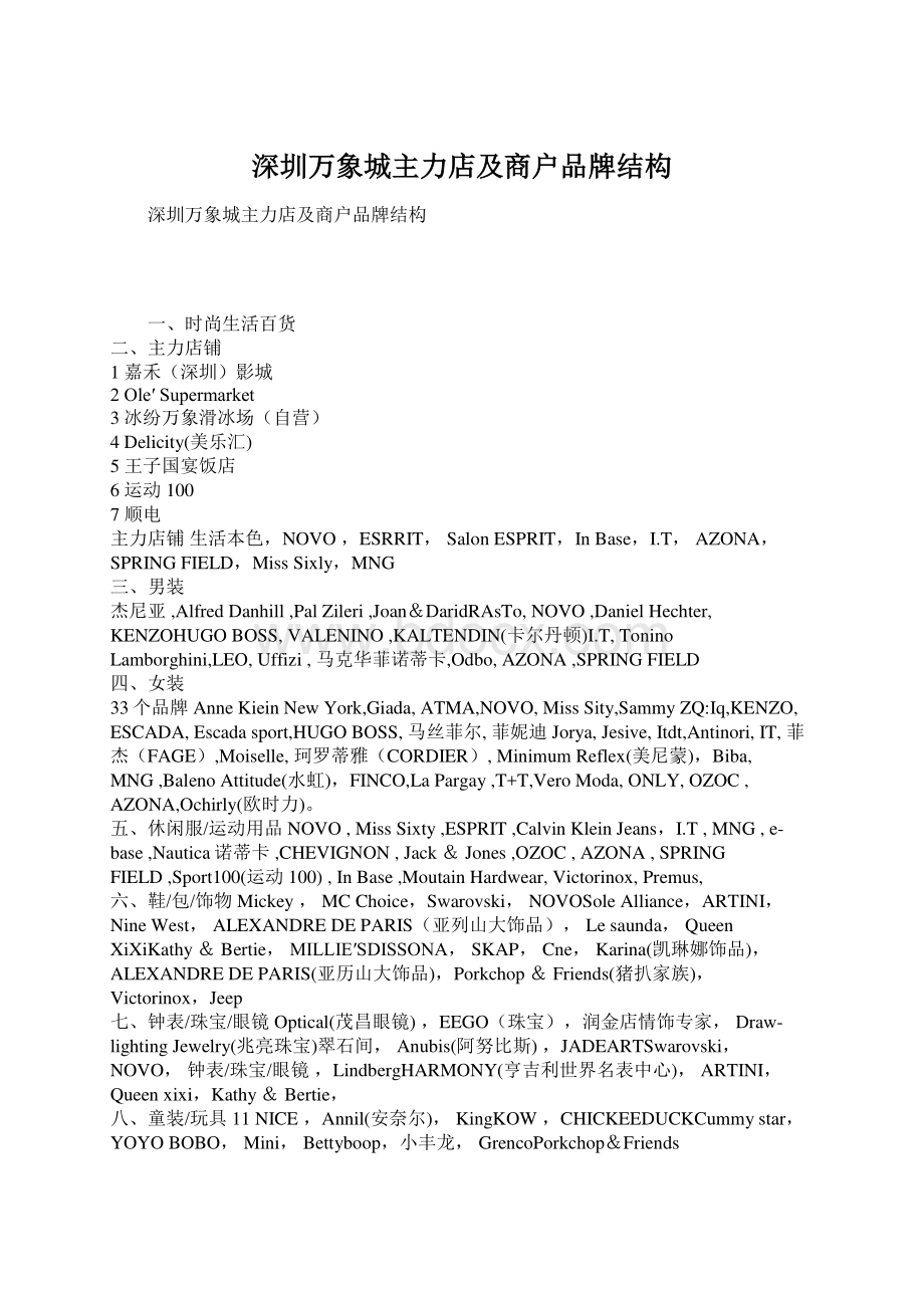 深圳万象城主力店及商户品牌结构.docx_第1页