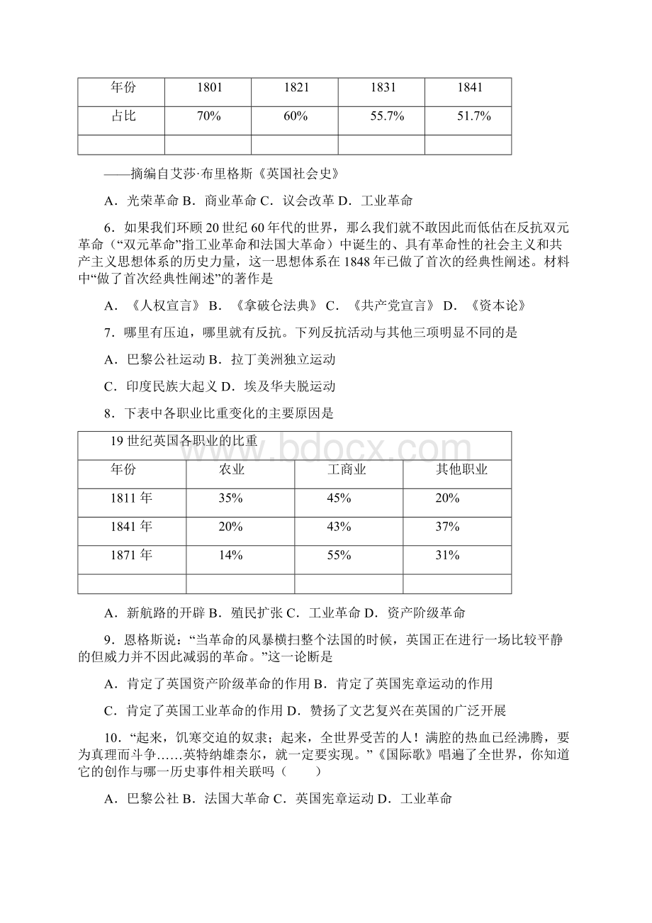 必考题中考九年级历史上第七单元工业革命和国际共产主义运动的兴起试题带答案Word下载.docx_第2页