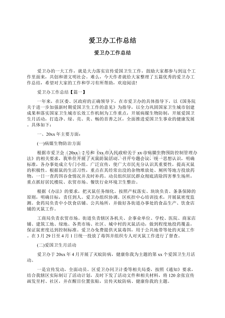 爱卫办工作总结文档格式.docx