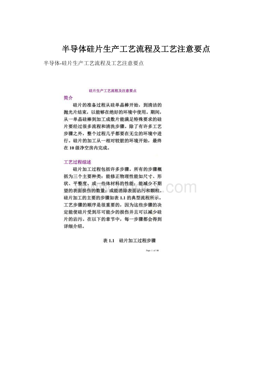 半导体硅片生产工艺流程及工艺注意要点.docx