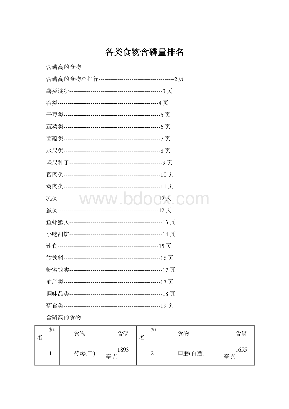 各类食物含磷量排名.docx