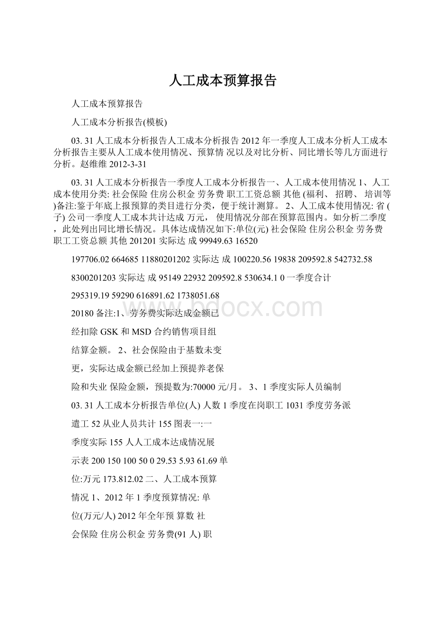 人工成本预算报告文档格式.docx