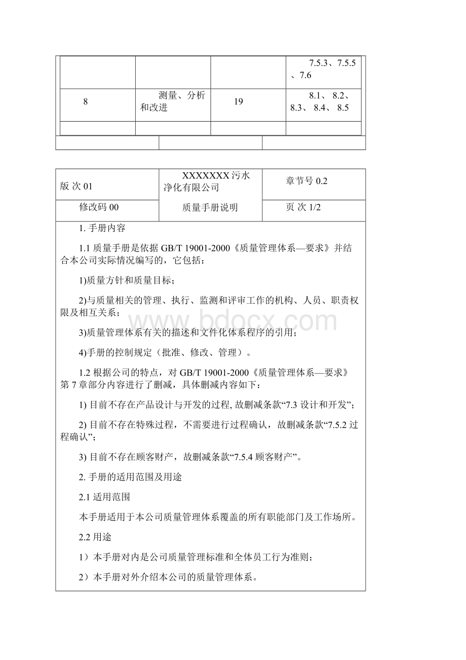 污水处理厂质量管理体系质量手册Word文档下载推荐.docx_第2页