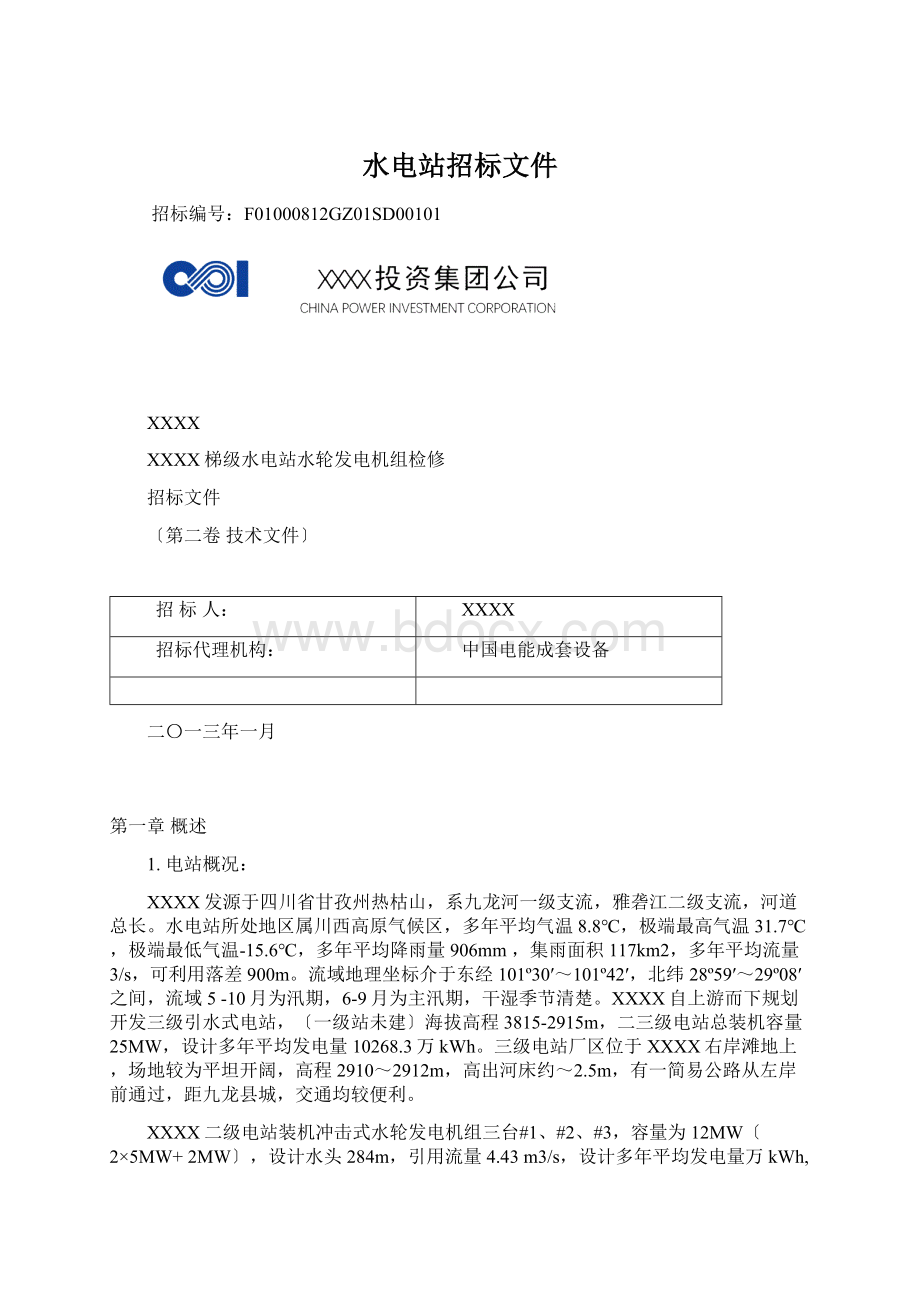 水电站招标文件Word格式文档下载.docx