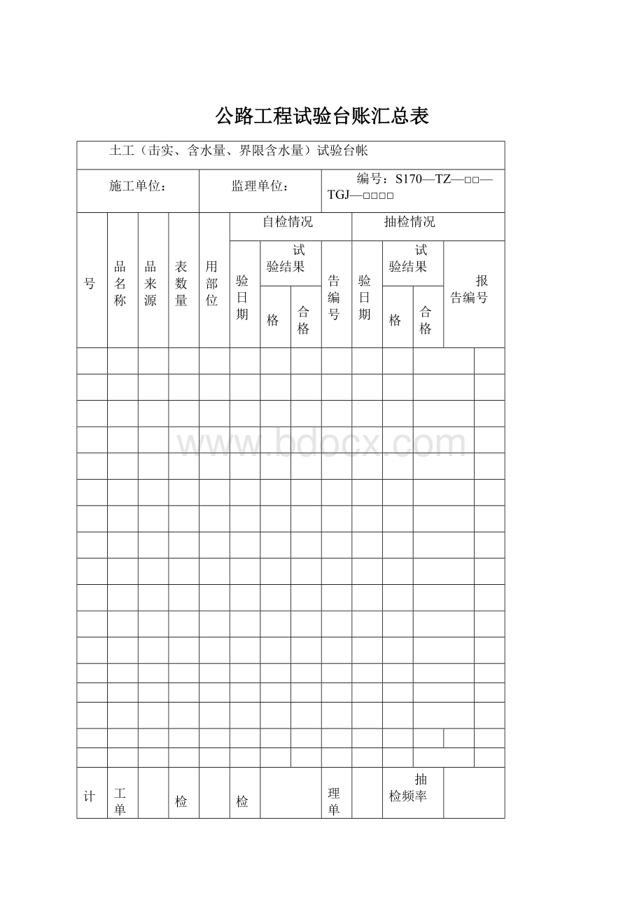 公路工程试验台账汇总表文档格式.docx