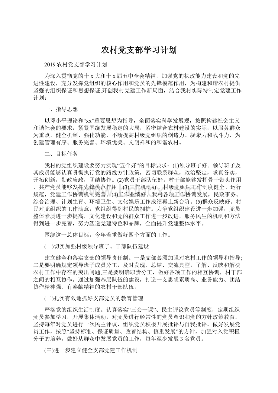 农村党支部学习计划Word文档格式.docx_第1页