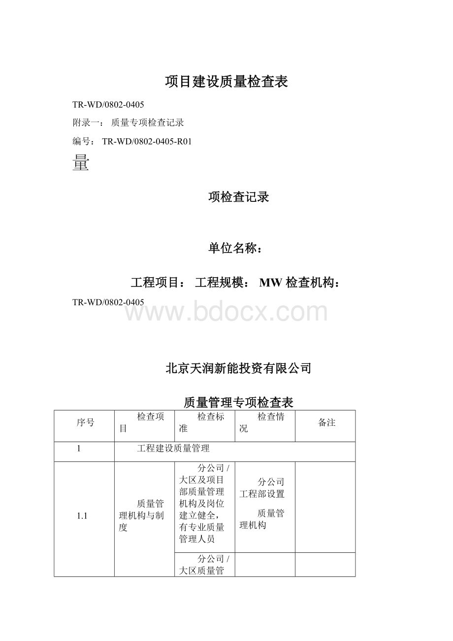 项目建设质量检查表文档格式.docx