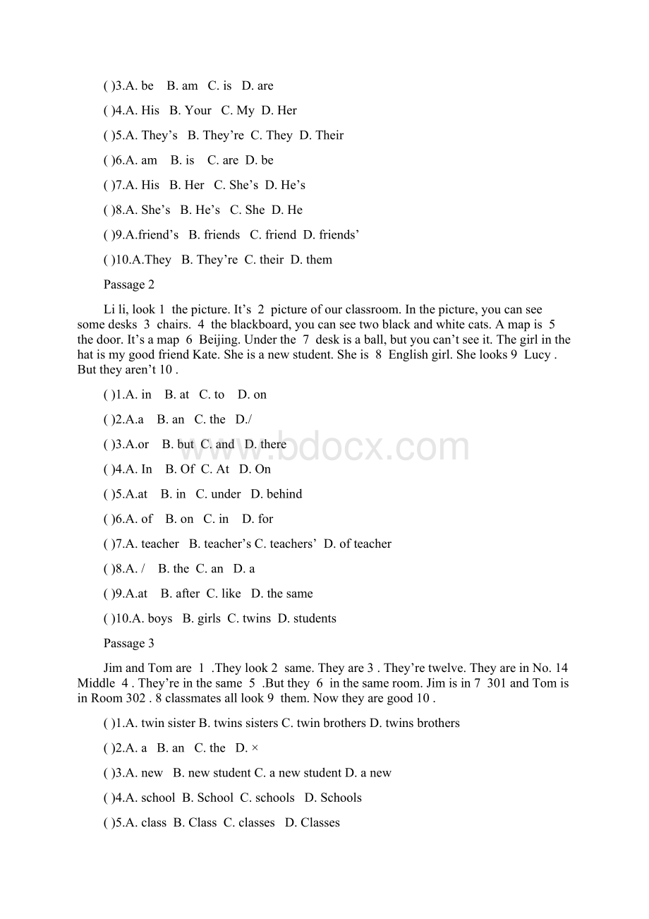 最新小学英语完形填空训练100篇74页+答案.docx_第3页