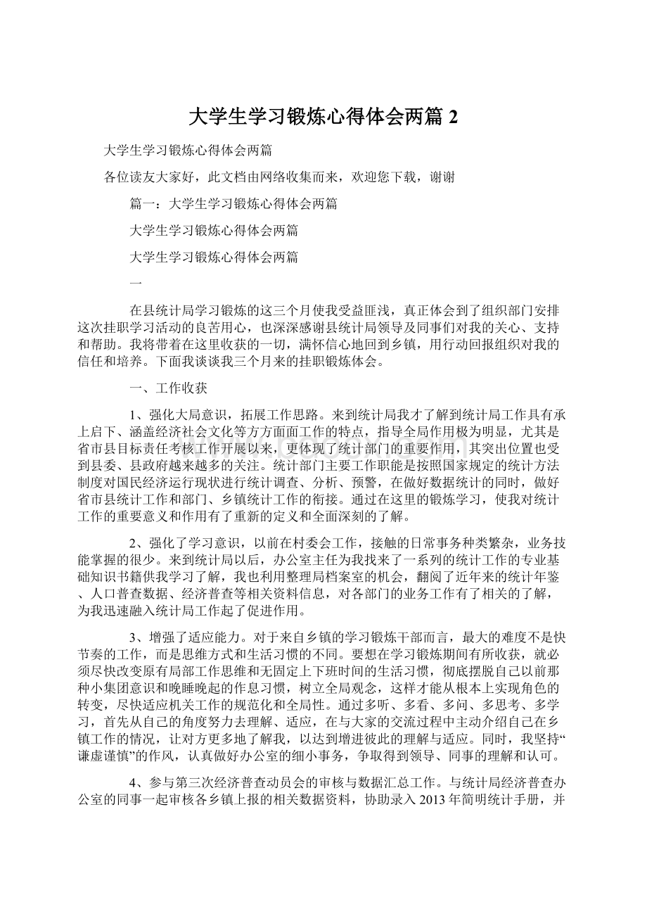 大学生学习锻炼心得体会两篇2.docx