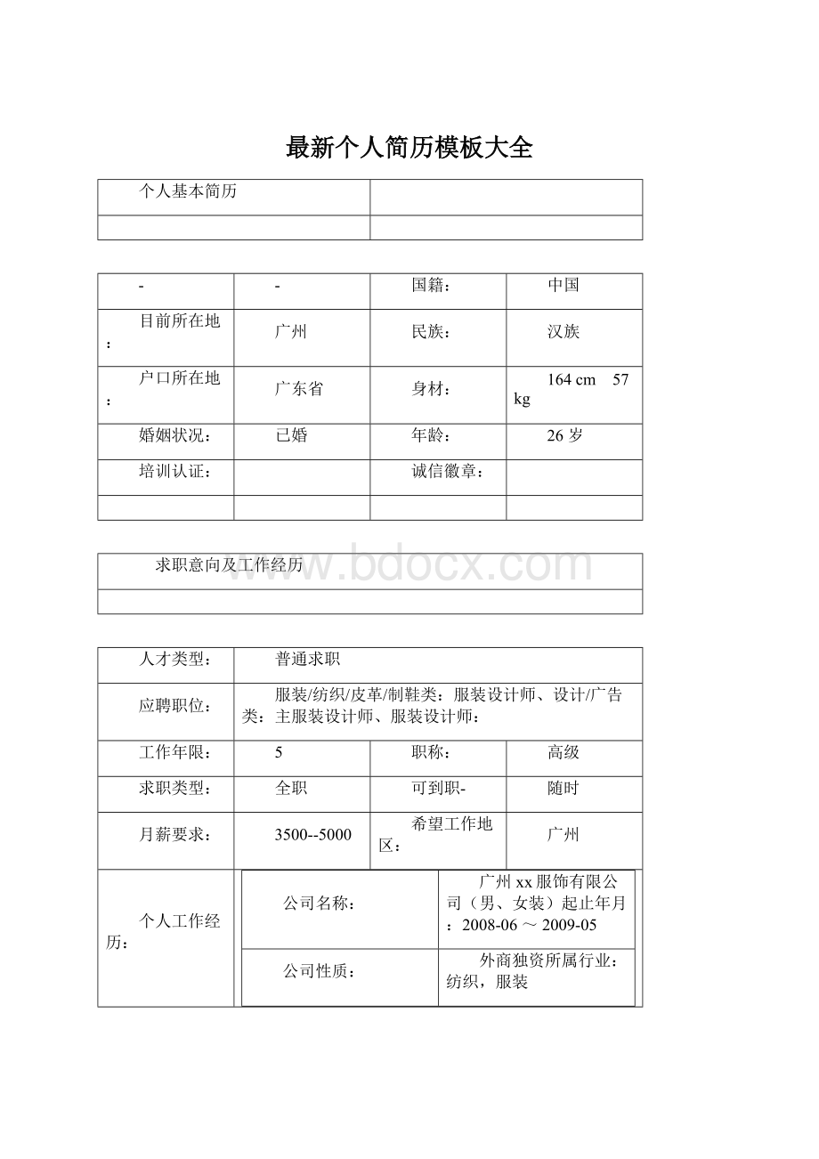 最新个人简历模板大全.docx_第1页